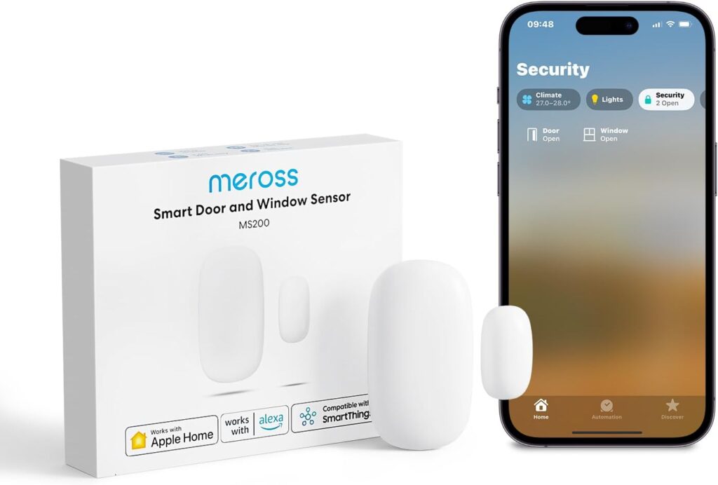 Meross Sensor de Puerta WiFi, Mini Sensor Inteligente para Ventana de Puerta